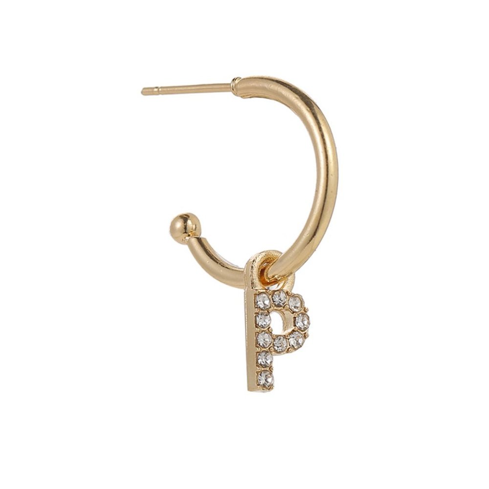 Gold Tone Alphabet Initial Earring Letter P 3 Pack